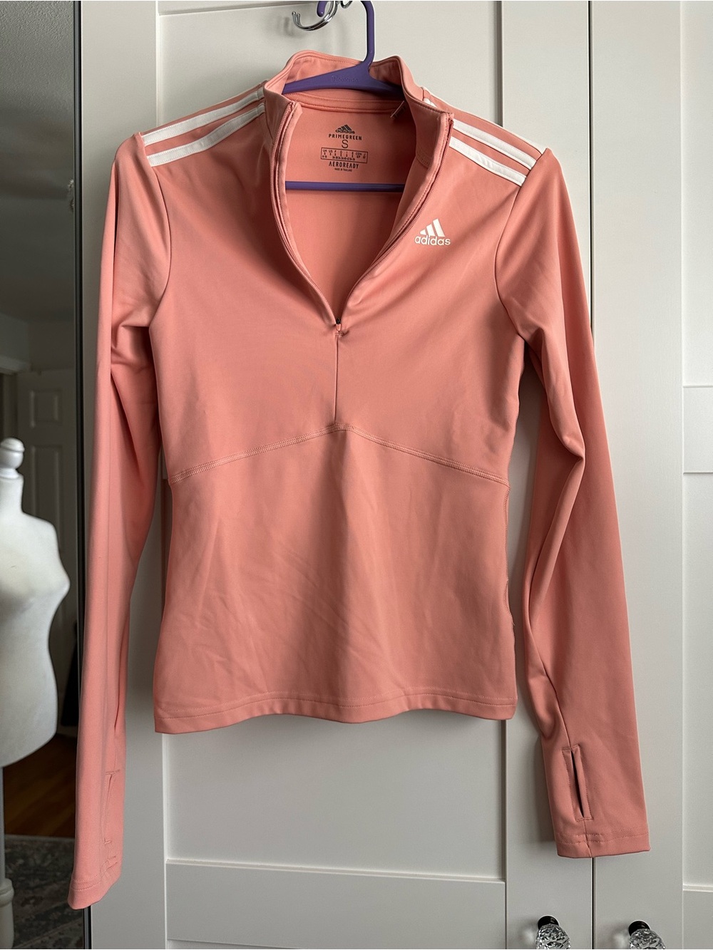 adidas Coral Pink 1/4 Zip Training Top with White Stripes